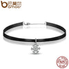 BAMOER Authentic 100% 925 Sterling Silver Snowflake Pendant Black Choker Necklace Women Fashion Jewelry SCA011+PAS042