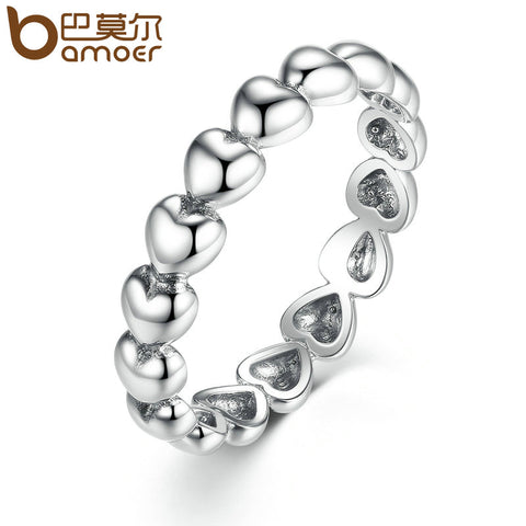 BAMOER Silver Color 4mm Heart to Heart Smooth Surface Cheap Rings Women Wedding Jewelry 3 Size Wholesale PA7219