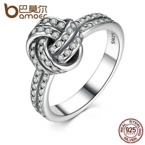 BAMOER Autumn Collection 925 Sterling Silver SPARKLING LOVE KNOT Weave Finger Ring For Women Engagement Fine Jewelry PA7190