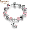 BAMOER New Arrival Silver Color Lovely Dog Pink Heart Flower Charms Bracelets For Women Fashion DIY Jewelry PA1501