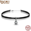 BAMOER Popular New Arrival 925 Sterling Silver Short Black Choker Necklace Crown Women Fashion Jewelry SCA011+PAS019