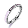 BAMOER 100% 925 Sterling Silver Radiant Hearts Light Pink Enamel & Clear CZ Finger Ring Women Mother's Day Jewelry PA7603